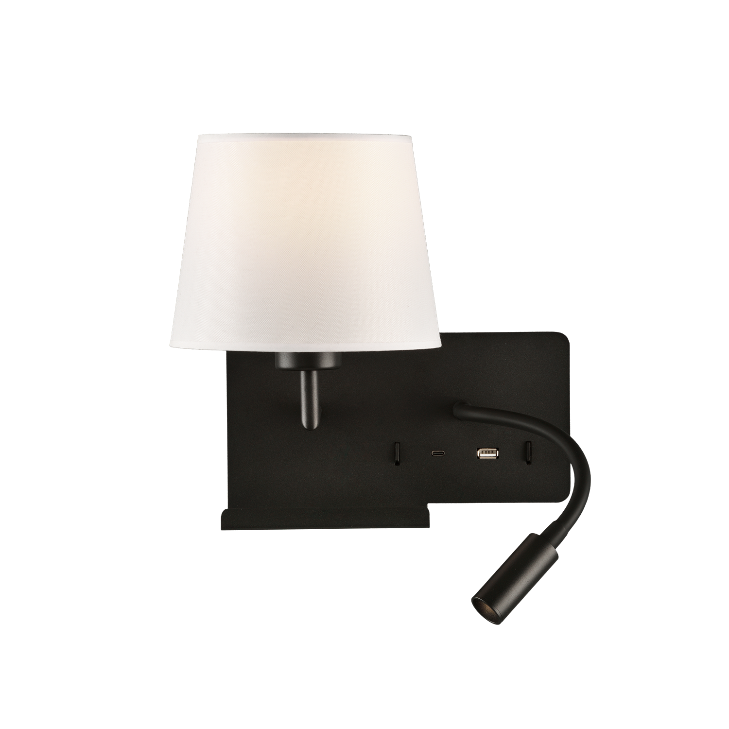 ACB Iluminacion Nástěnné LED svítidlo HOLD levé, 3W + 1xE27 15W, CRI90, 2x vstup USB/USBC Barva: Černá, Barva montury: Bílá