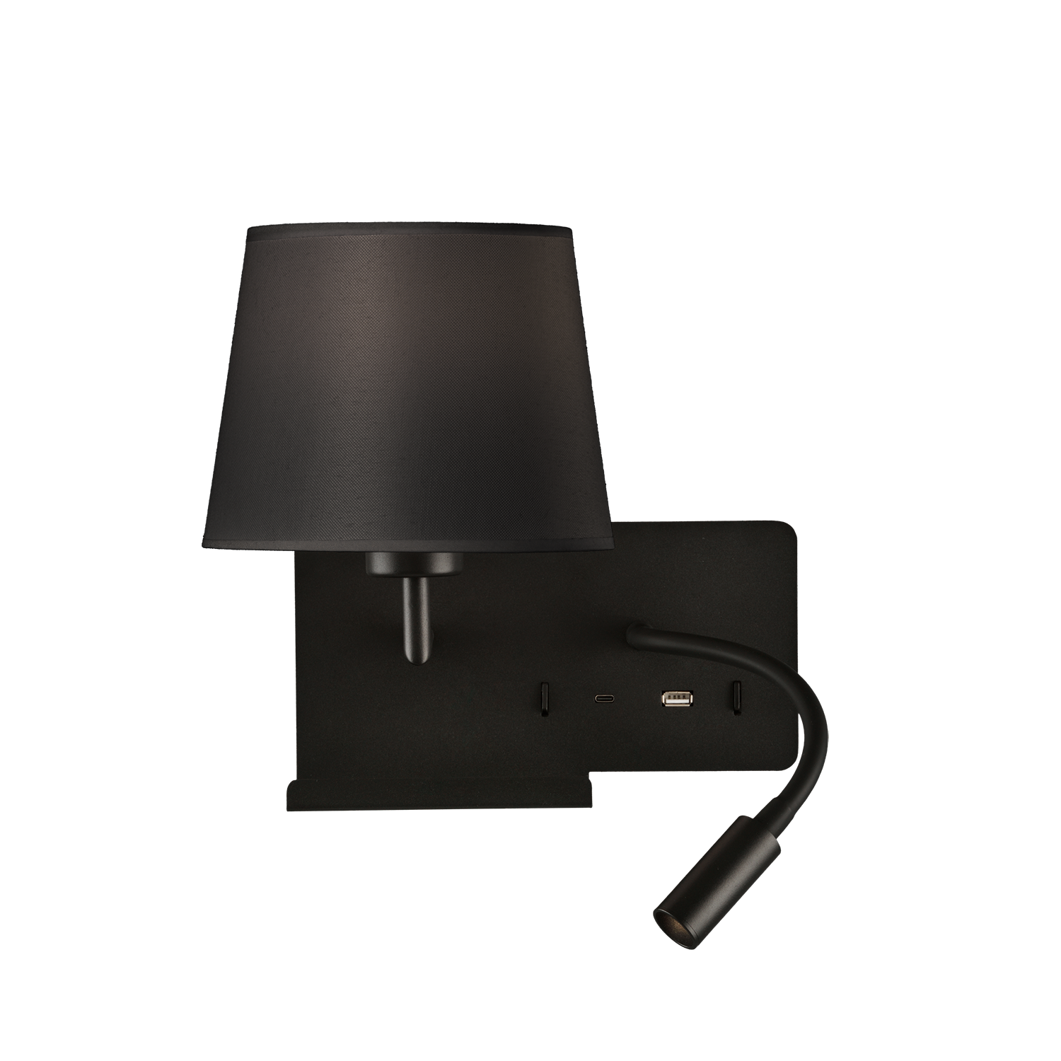 ACB Iluminacion Nástěnné LED svítidlo HOLD levé, 3W + 1xE27 15W, CRI90, 2x vstup USB/USBC Barva: Černá, Barva montury: Černá