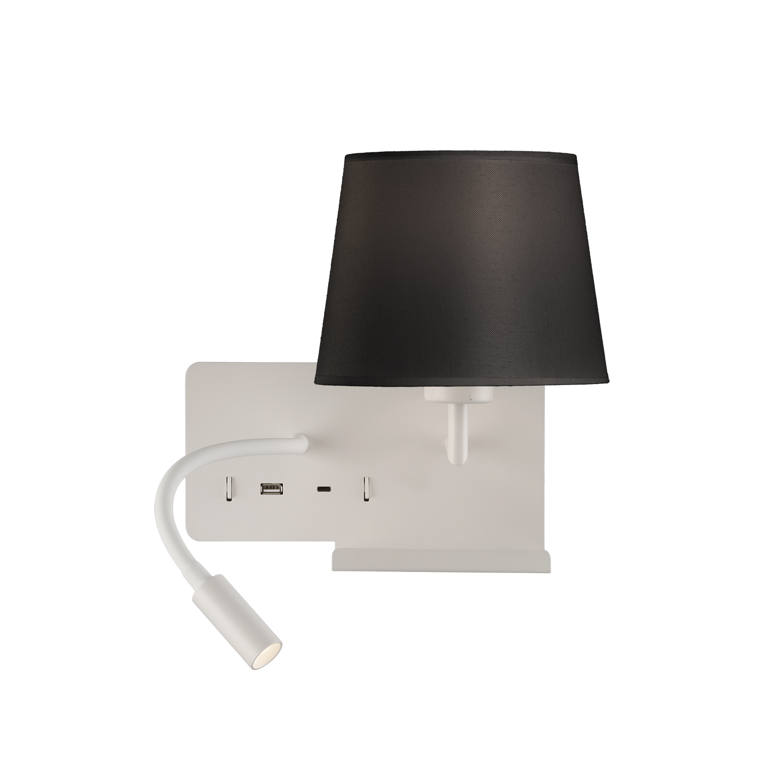 ACB Iluminacion Nástěnné LED svítidlo HOLD pravé, 3W + 1xE27 15W, CRI90, 2x vstup USB/USBC Barva: Bílá, Barva montury: Černá