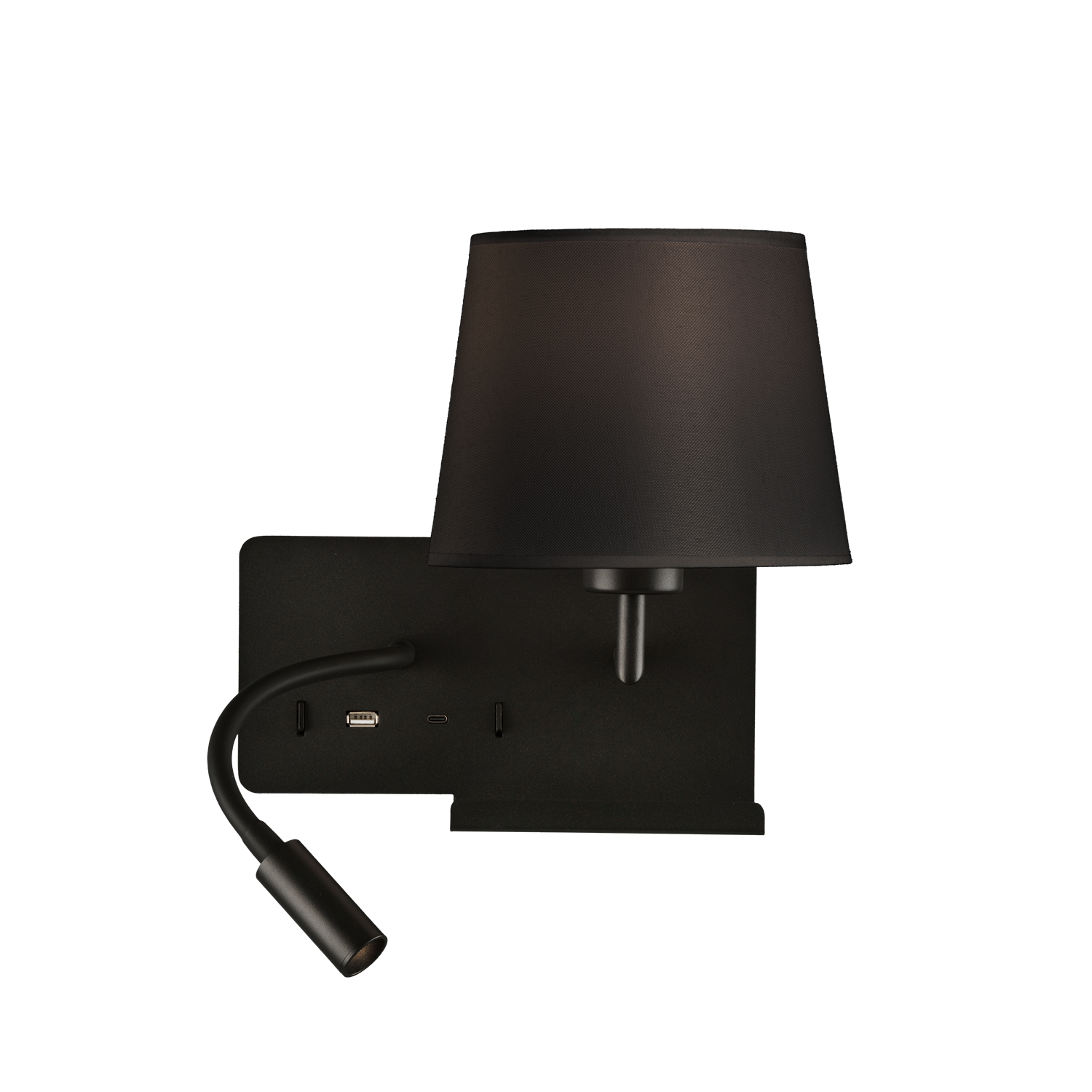 ACB Iluminacion Nástěnné LED svítidlo HOLD pravé, 3W + 1xE27 15W, CRI90, 2x vstup USB/USBC Barva: Černá, Barva montury: Černá