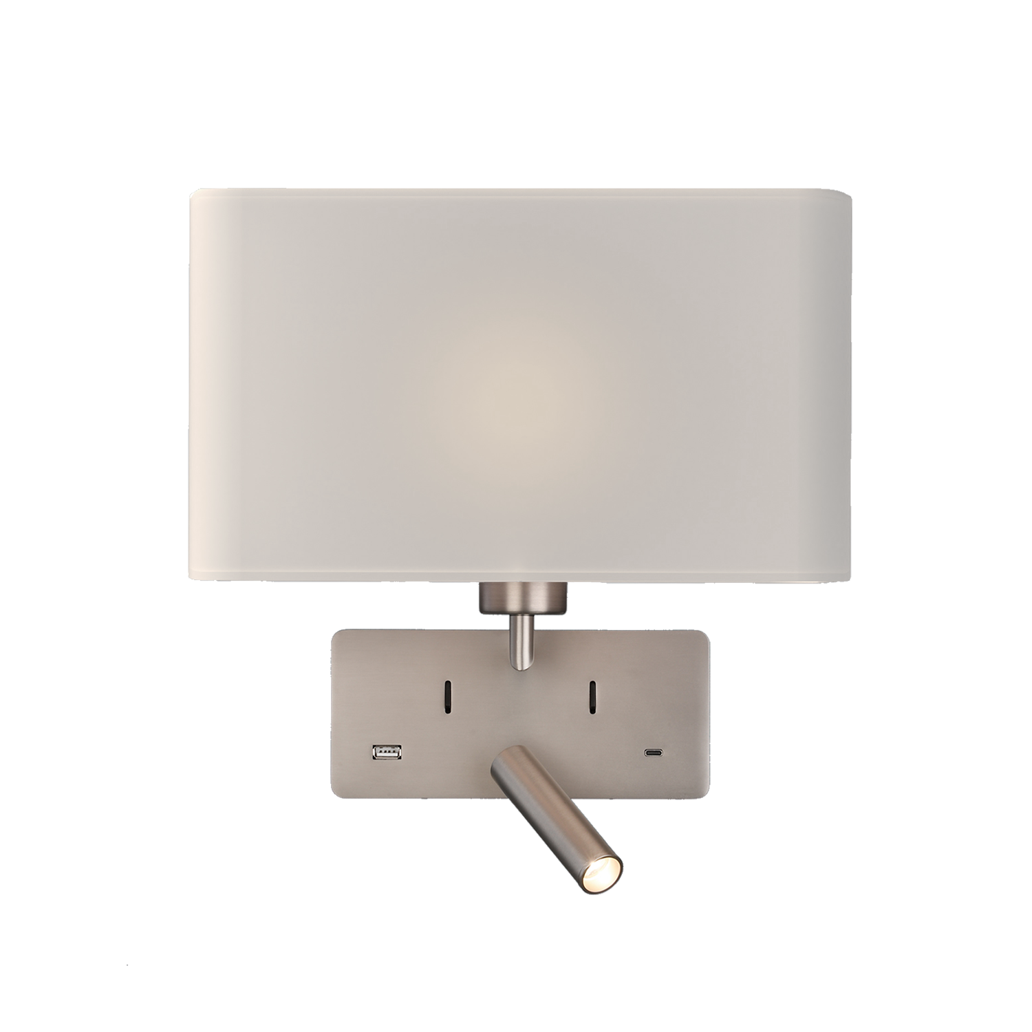 ACB Iluminacion Nástěnné LED svítidlo ROMEO, v. 32 cm, 1xE27 15W + 3W, 2x vstup USB/USBC Barva: Nikl
