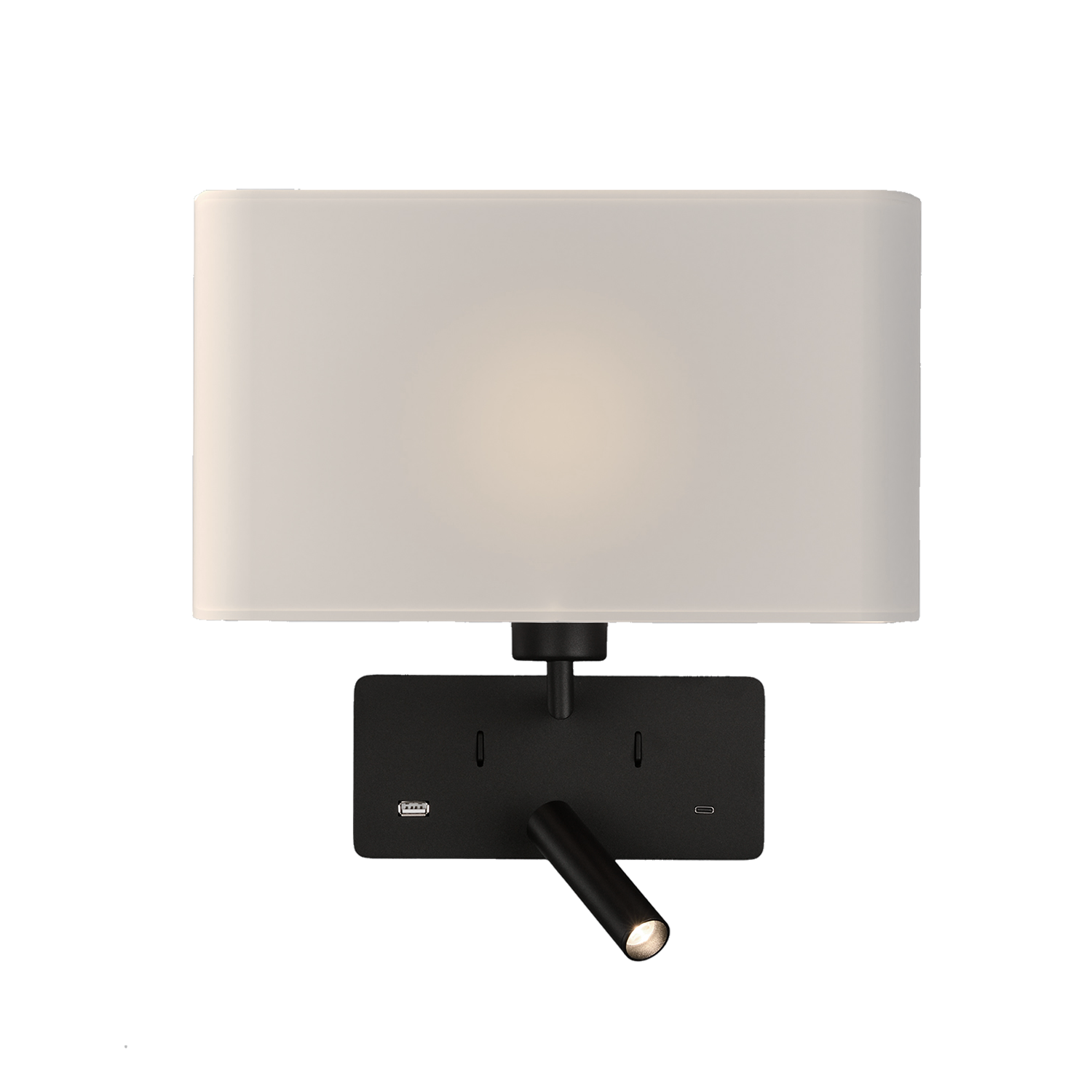 ACB Iluminacion Nástěnné LED svítidlo ROMEO, v. 32 cm, 1xE27 15W + 3W, 2x vstup USB/USBC Barva: Černá