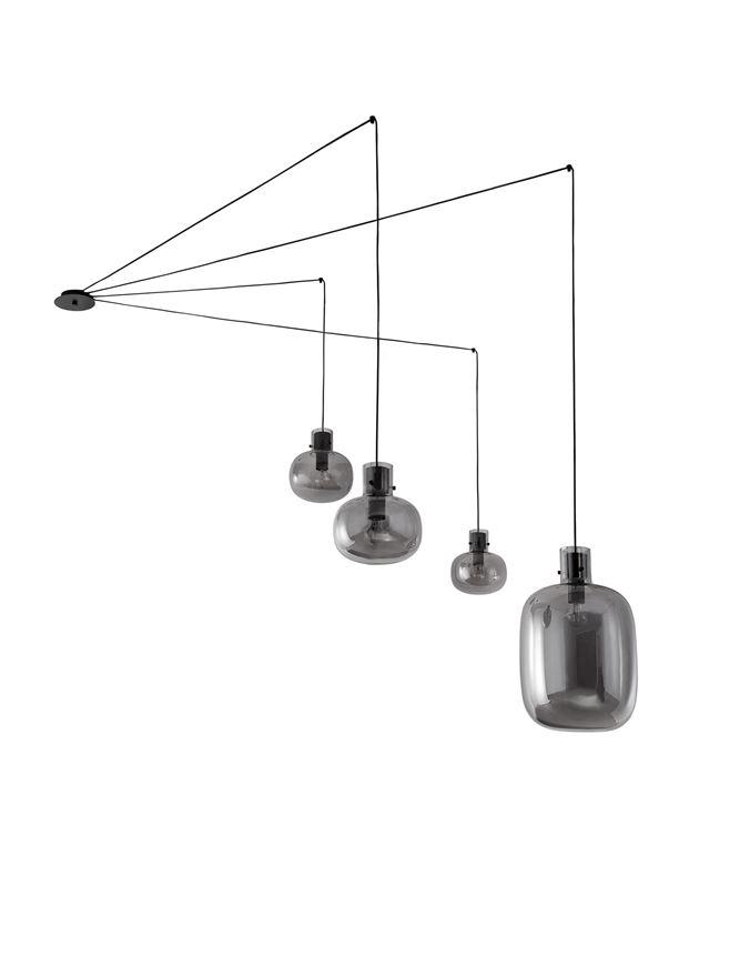 Nova Luce Závěsné svítidlo CINZIA kouřové sklo černý kabel černá kovová základna E27 4x12W