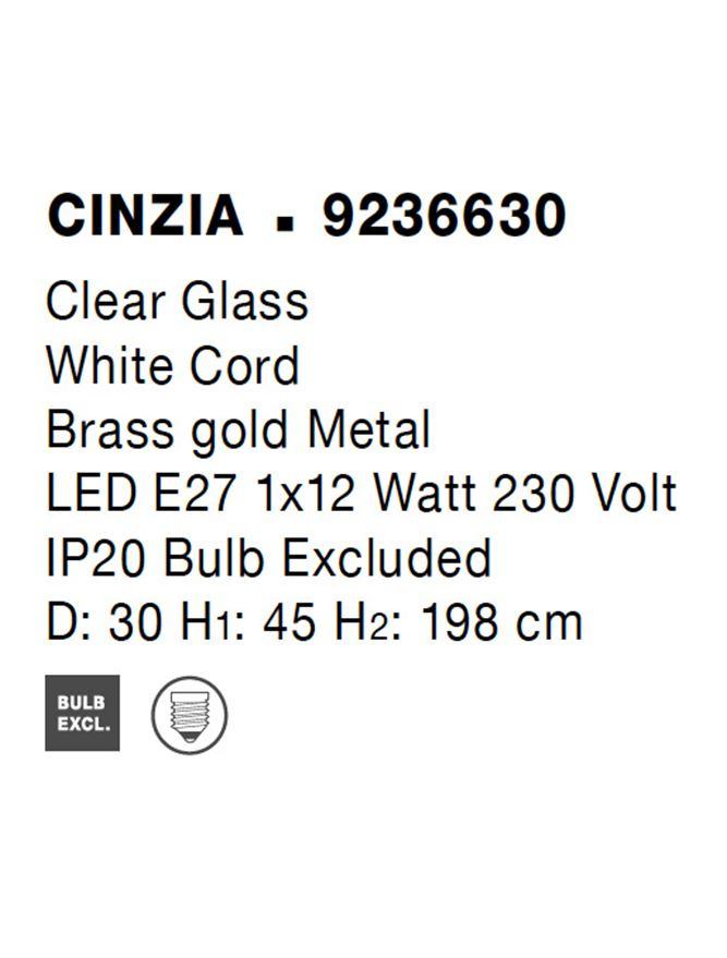 Nova Luce Závěsné svítidlo CINZIA čiré sklo bílá kabel mosazný zlatý kov E27 1x12W