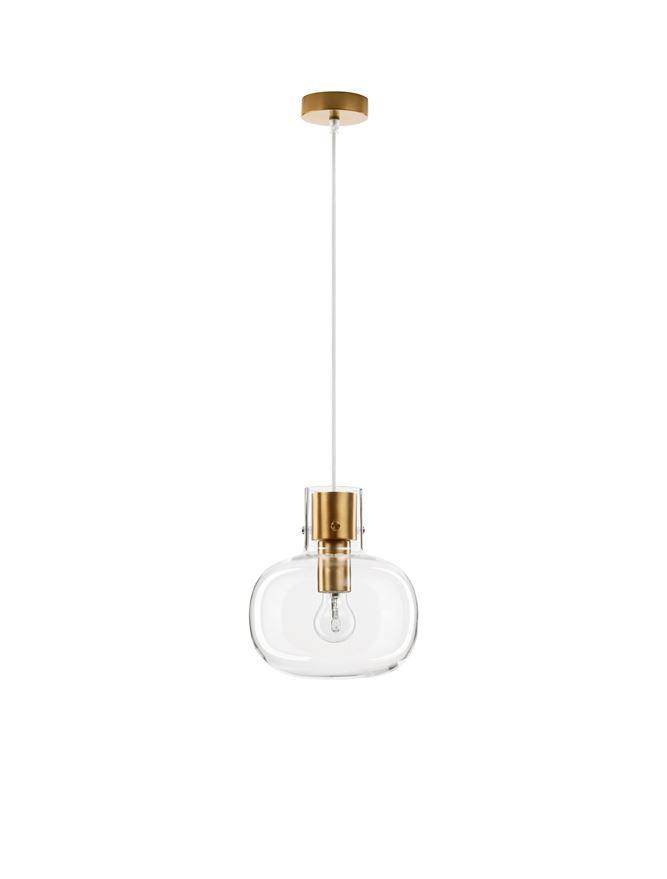 Nova Luce Závěsné svítidlo CINZIA čiré sklo bílá kabel mosazný zlatý kov E27 1x12W