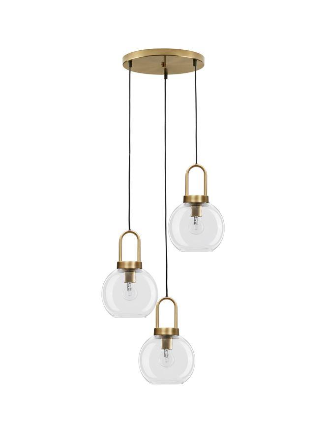 Nova Luce Závěsné svítidlo IRVINE čiré sklo černý kabel mosazný zlatý kov E27 3x12W