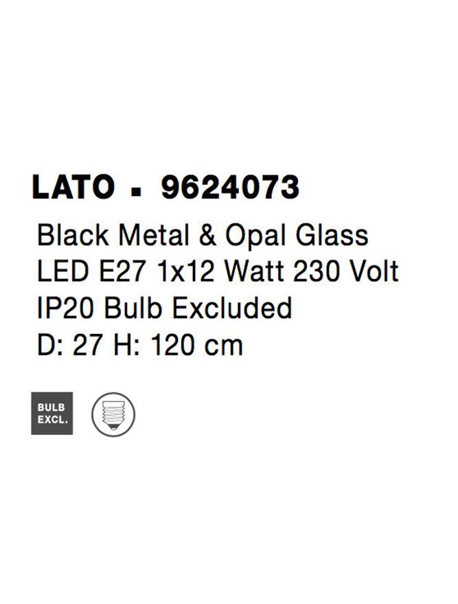 Nova Luce Závěsné svítidlo LATO černý kov a opálové sklo E27 1x12W