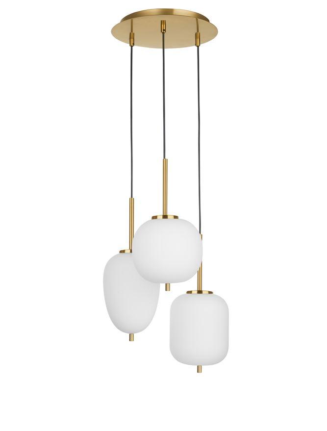 Nova Luce Závěsné svítidlo LATO opálové sklo antický mosazný kov černý kabel E14 3x5W