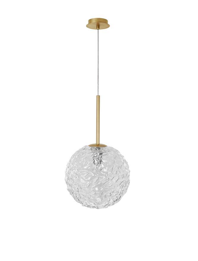 Nova Luce Závěsné svítidlo MIRANO čiré strukturované sklo a broušená zlatá Ocel E27 1x12W