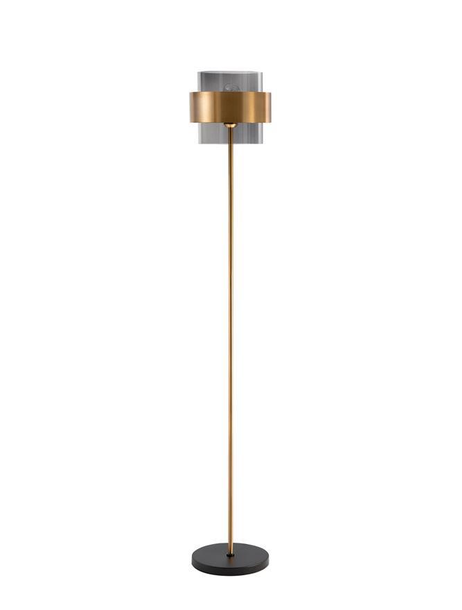 Nova Luce Stojací lampa SIANNA kouřové sklo mosazný zlatý kov E27 1x12W