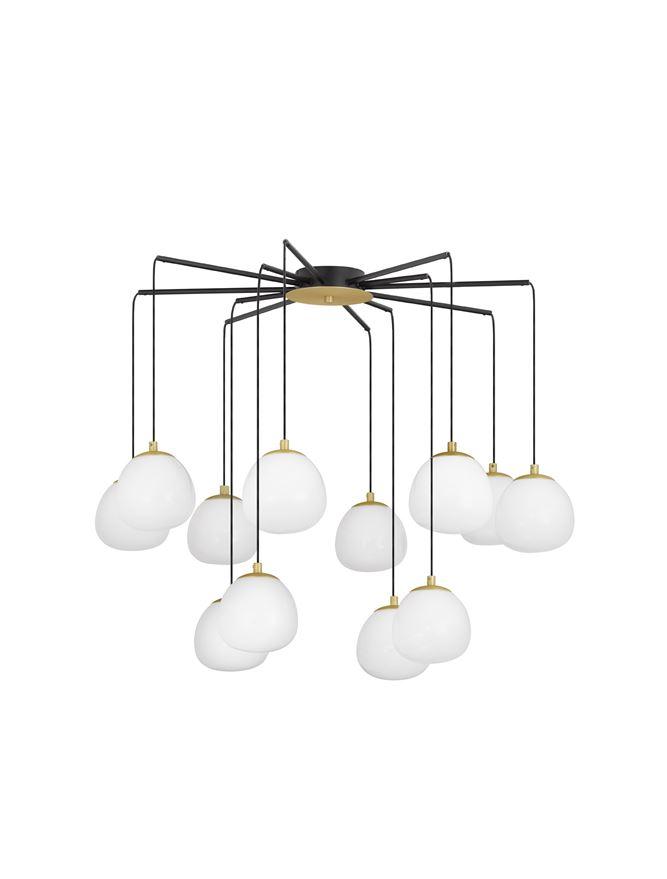 Nova Luce Závěsné svítidlo THE EGG zlatá a matný černý kov lesklé opálové sklo G9 12x5W