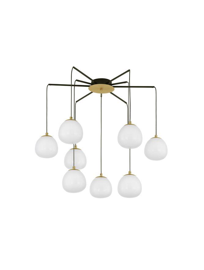 Nova Luce Závěsné svítidlo THE EGG zlatá a matný černý kov lesklé opálové sklo G9 8x5W
