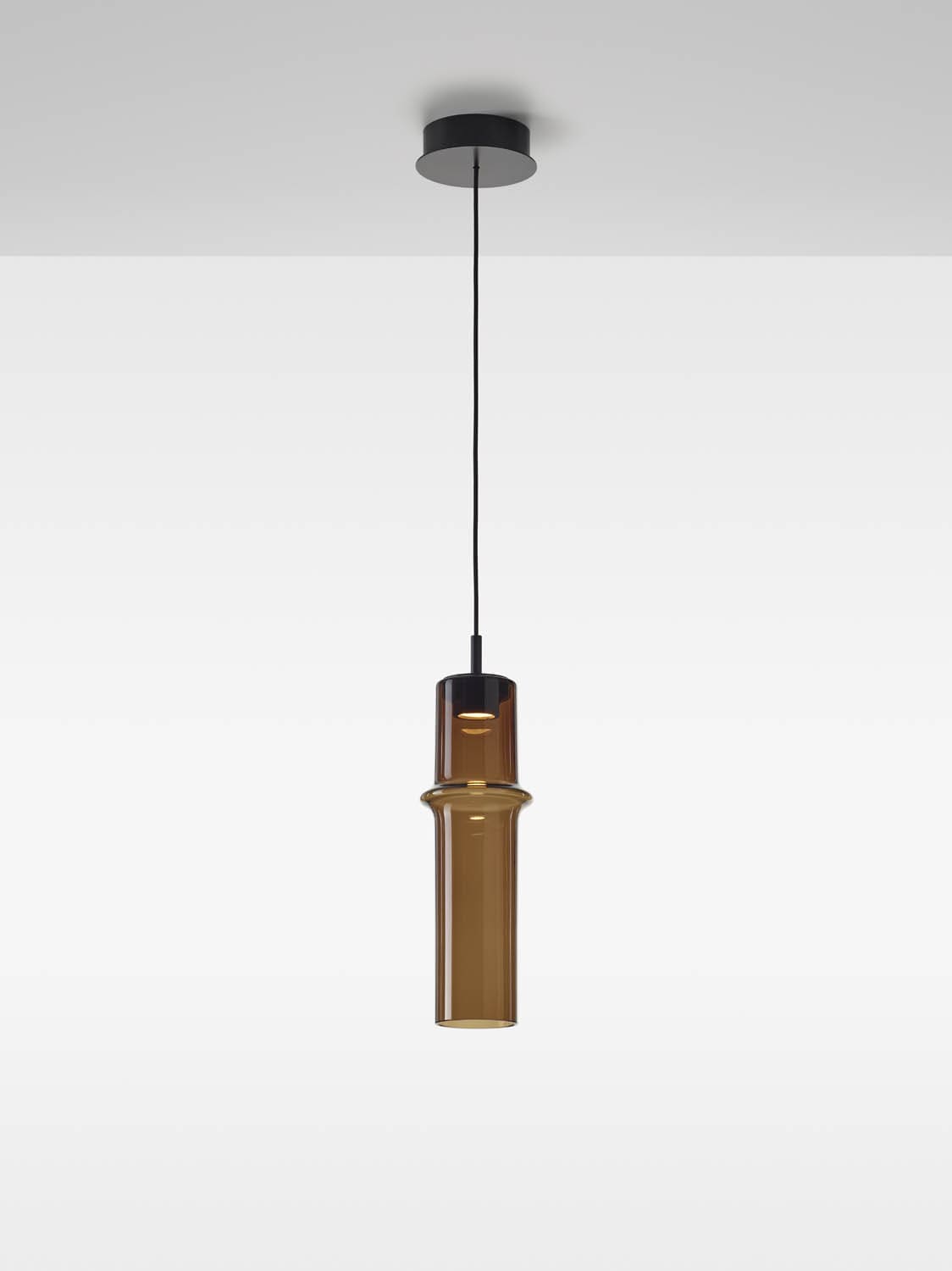 Brokis Designové závěsné svítidlo Bamboo forest up M, PC1328 Stmívání, řízení: stmívatelná verze, Barva skla: Hnědá kouřová - transparentní sklo, Povrchová úprava baldachýnu: Kov - černý matovaný komaxit se strukturou