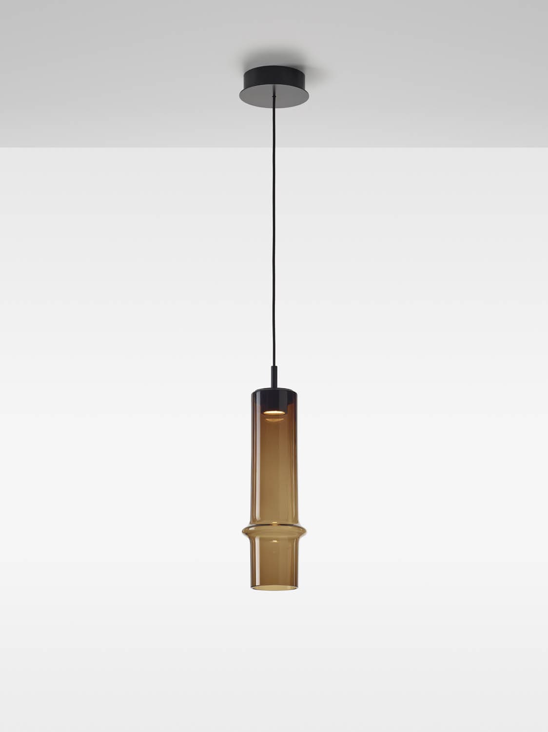 Brokis Designové závěsné svítidlo Bamboo forest down M, PC1329 Stmívání, řízení: stmívatelná verze (TW), Barva skla: světle šedá kouřová - transparentní sklo, Povrchová úprava baldachýnu: Kov - černý matovaný komaxit se strukturou