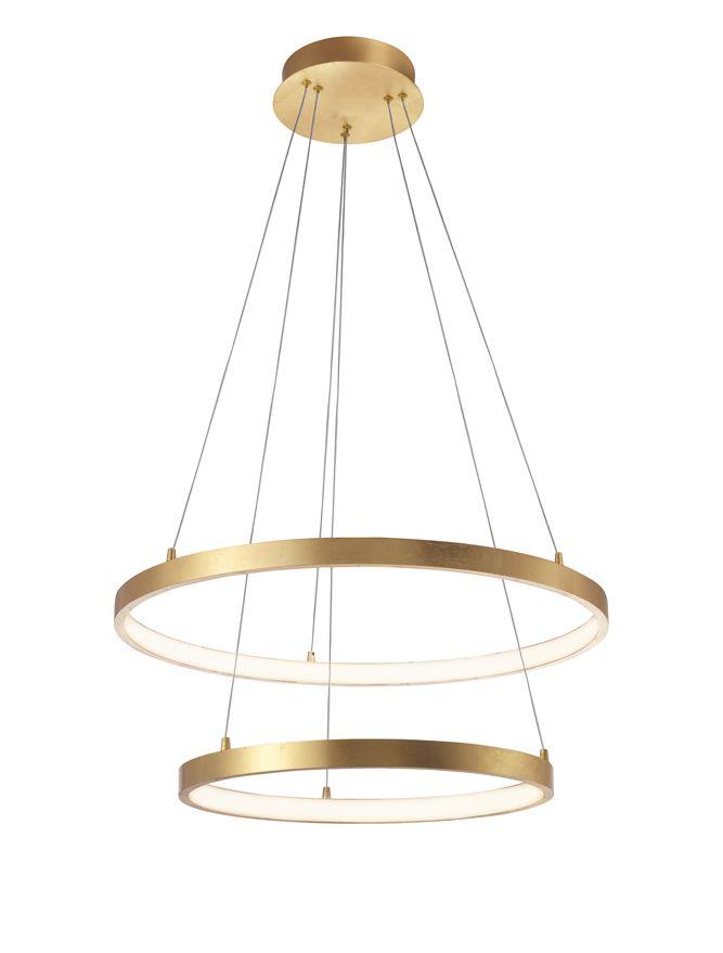 Nova Luce Závěsné LED svítidlo LEON plátkovaný zlatý hliník a akryl nastavitelné 65W 3000K stmívatelné