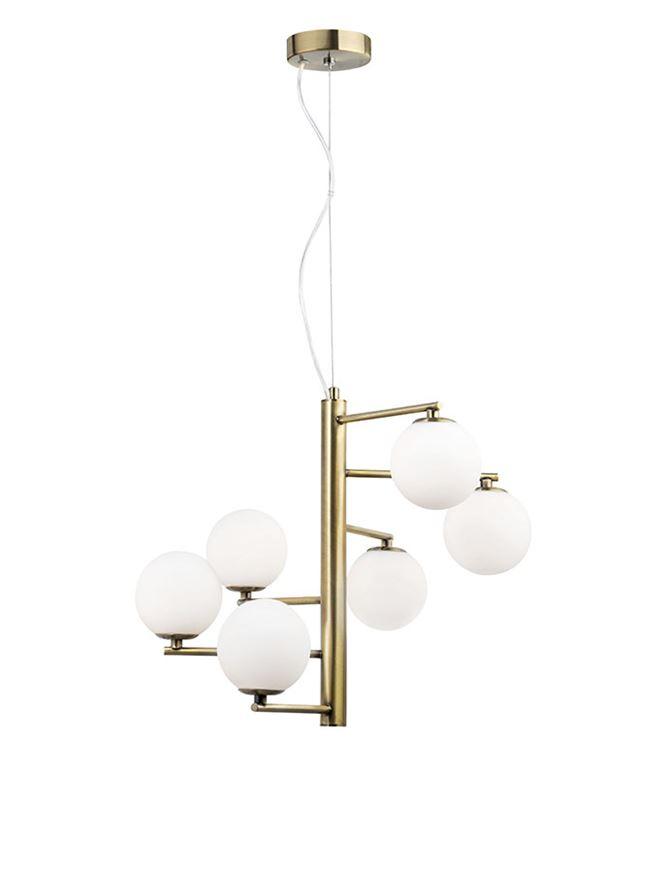 Nova Luce Závěsné svítidlo AGRIGENTO opálové sklo antický mosazný kov G9 6x5W