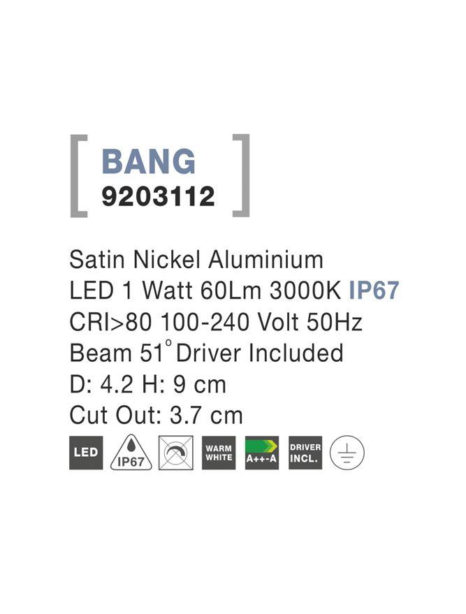 Nova Luce Venkovní zapuštěné svítidlo do země BANG nikl satén hliník LED 1W 3000K IP67, vč. driveru