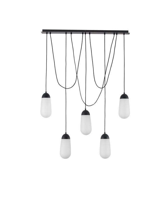 Nova Luce Závěsné svítidlo BLAKY matný černý kov a opálové sklo E14 5x5W