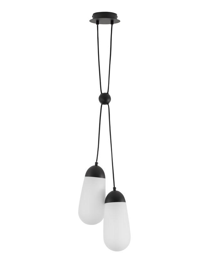 Nova Luce Závěsné svítidlo BLAKY matný černý kov a opálové sklo E14 2x5W