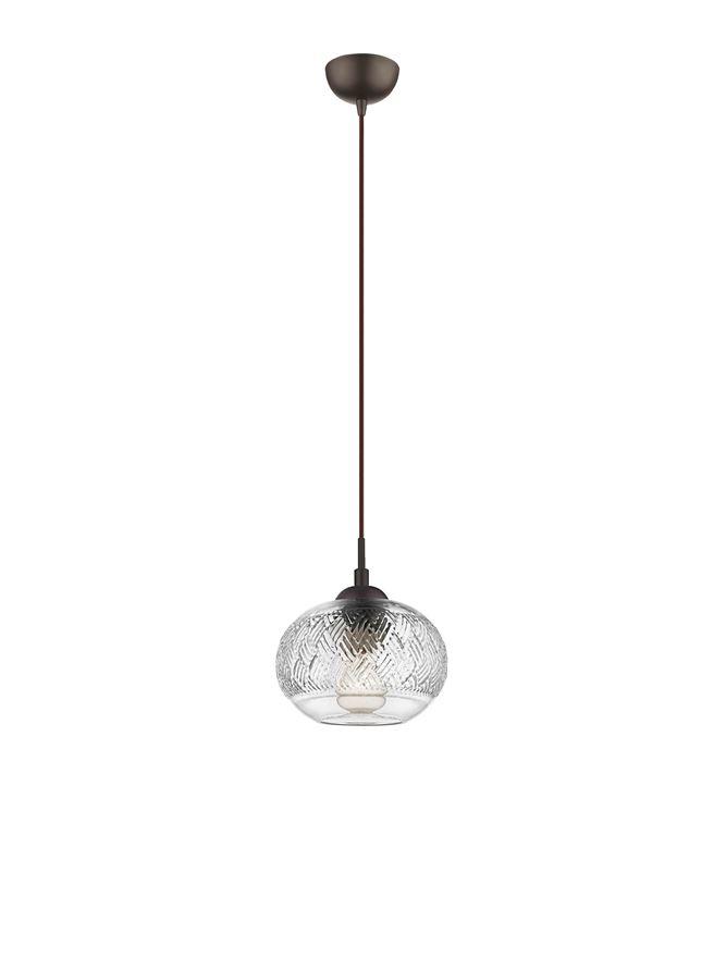 Nova Luce Závěsné svítidlo DEVON čiré sklo hnědá kovová základna hnědý kabel E14 1x5W