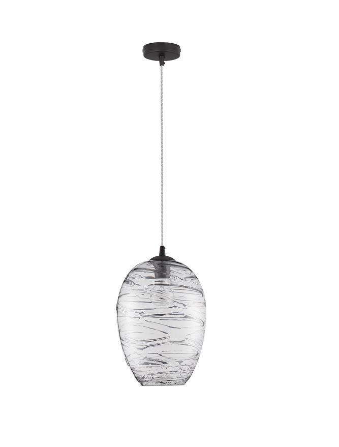 Nova Luce Závěsné svítidlo EVLEEN matný černý kov a světle šedé sklo E27 1x12W