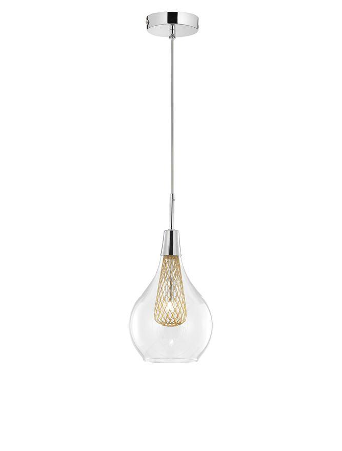 Nova Luce Závěsné svítidlo FILO chromovaný hliník čiré sklo a zlatý rám G9 1x5W