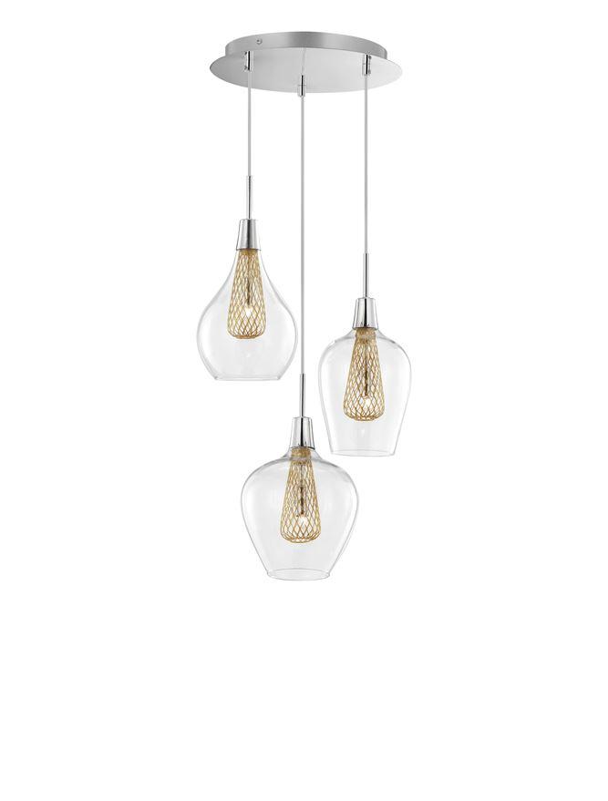 Nova Luce Závěsné svítidlo FILO chromovaný hliník čiré sklo a zlatý rám G9 3x5W