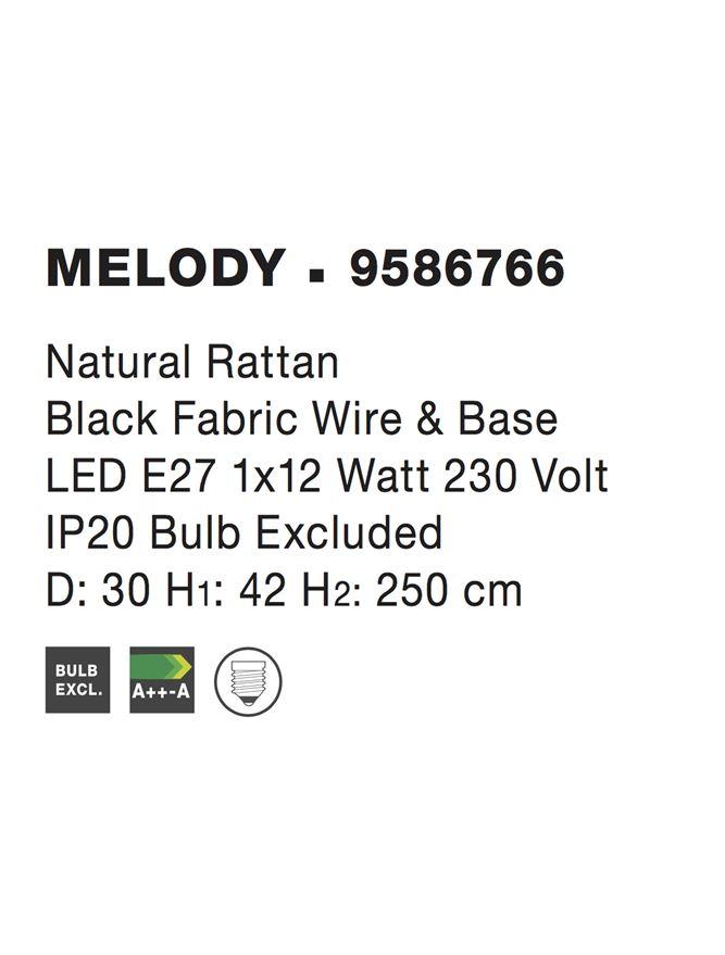 Nova Luce Závěsné svítidlo MELODY přírodní ratan, 30cm, E27 1x12W