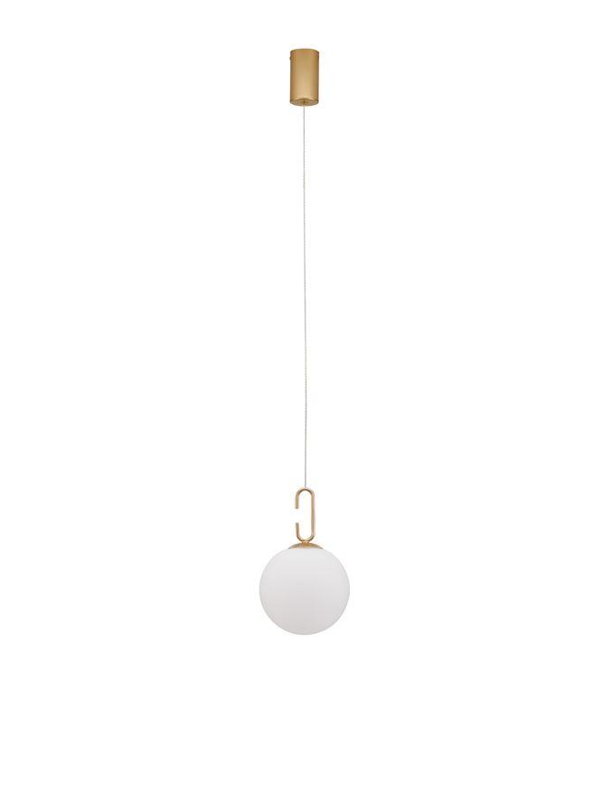 Nova Luce Závěsné svítidlo HOOK saténový zlatý kov a opálové bílé sklo LED 10.6W 3000K