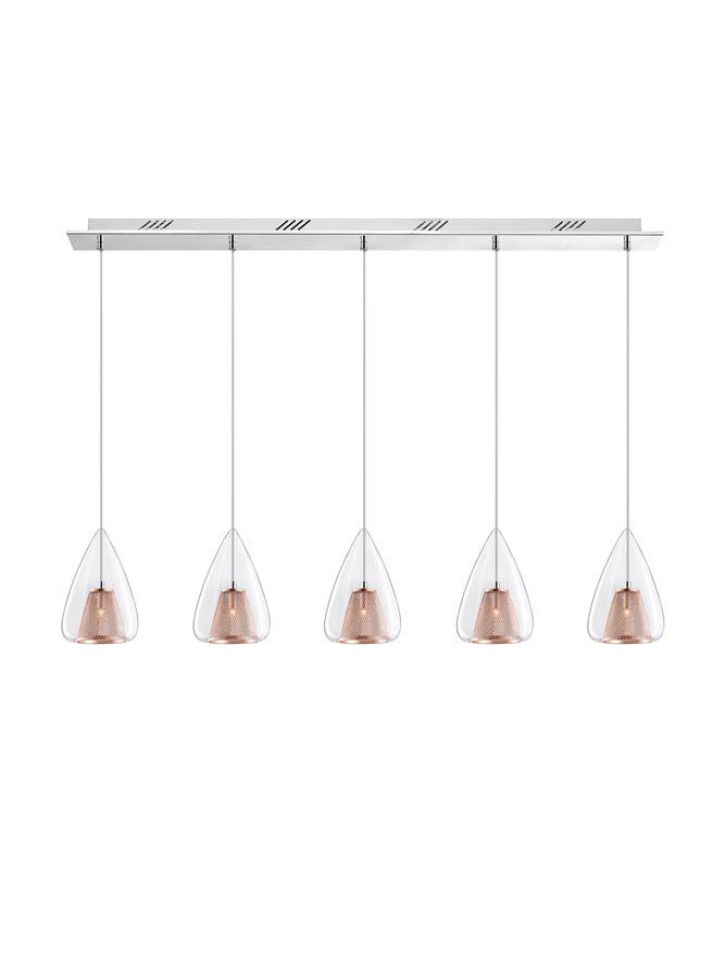 Nova Luce Závěsné svítidlo HUGO chromovaný hliník čiré sklo a růžový zlatý rám G9 5x5W