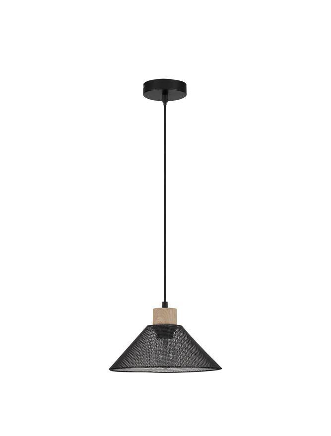 Nova Luce Závěsné svítidlo IAN matný černý kov přírodní dřevo E27 1x12W