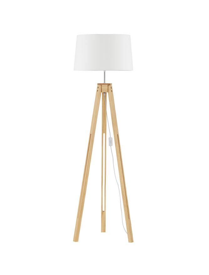 Nova Luce Stojací lampa LE ROY bílé stínidlo přírodní dřevěná základna E27 1x12W