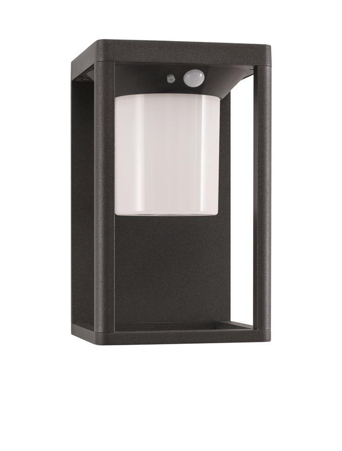 Nova Luce Venkovní nástěnné svítidlo LOVETO, LED 1.5W 3000K 3.7V, IP65 solární / vypínač na těle / pohybový senzor