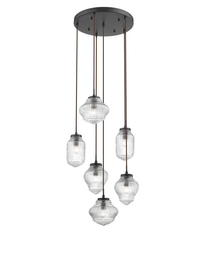 Nova Luce Závěsné svítidlo NORD čiré sklo hnědá kovová základna E14 6x5W
