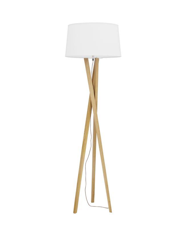 Nova Luce Stojací lampa SALINO stínidlo slonovinová bílá hnědý kabel přírodní dřevo E27 1x12W