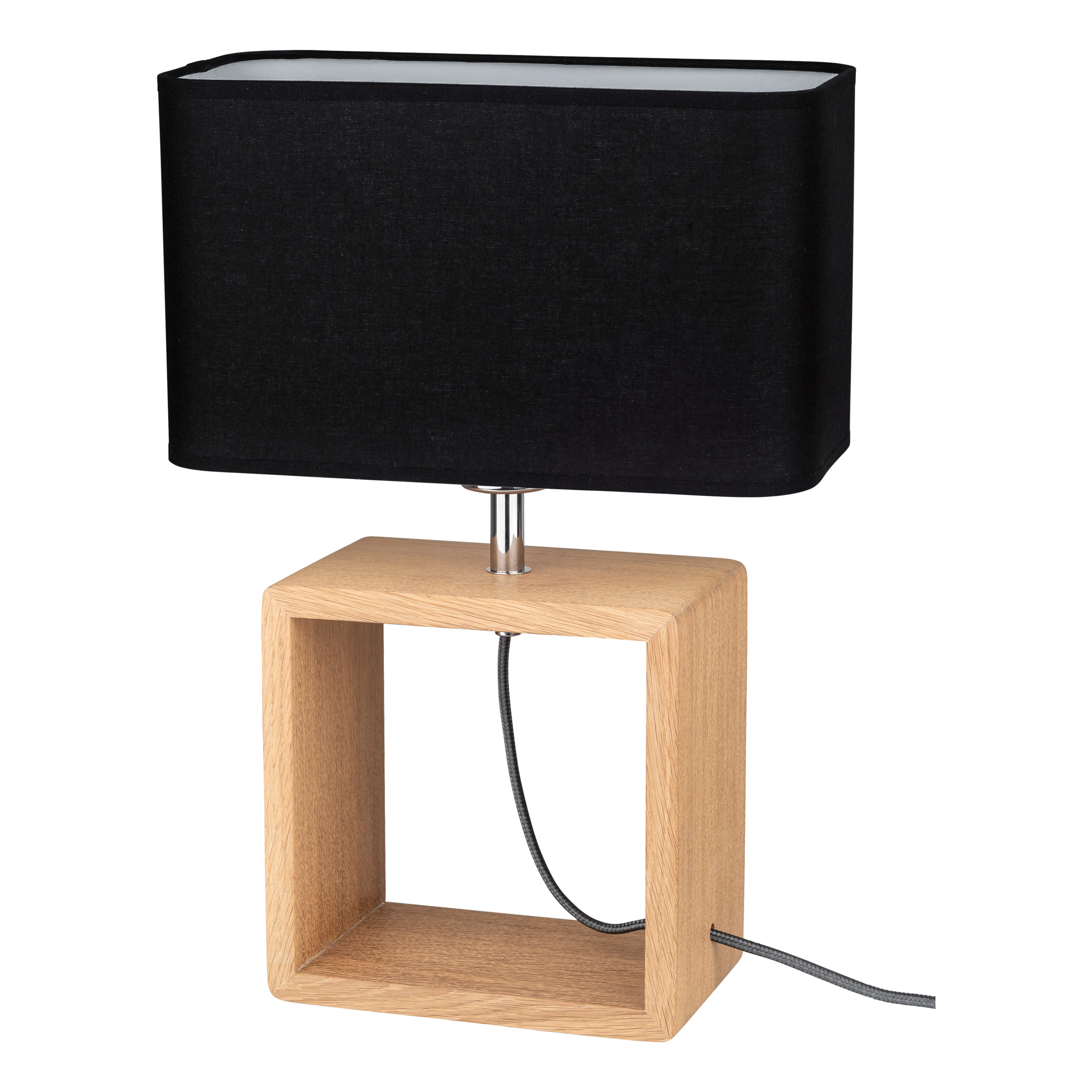 Levně BRITOP Stolní lampa CADRE, 1xE27, v. 45 cm Barva stínidla: Černá látka, Barva podstavy: Dubové dřevo