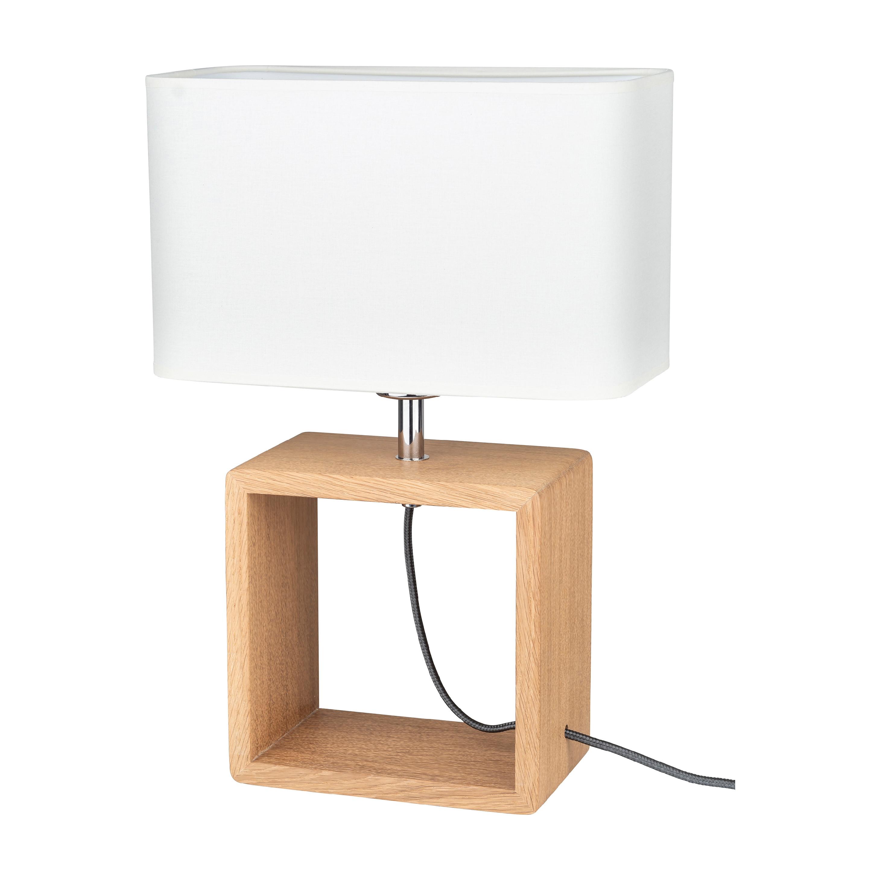 Levně BRITOP Stolní lampa CADRE, 1xE27, v. 45 cm Barva stínidla: Bílá látka, Barva podstavy: Dubové dřevo