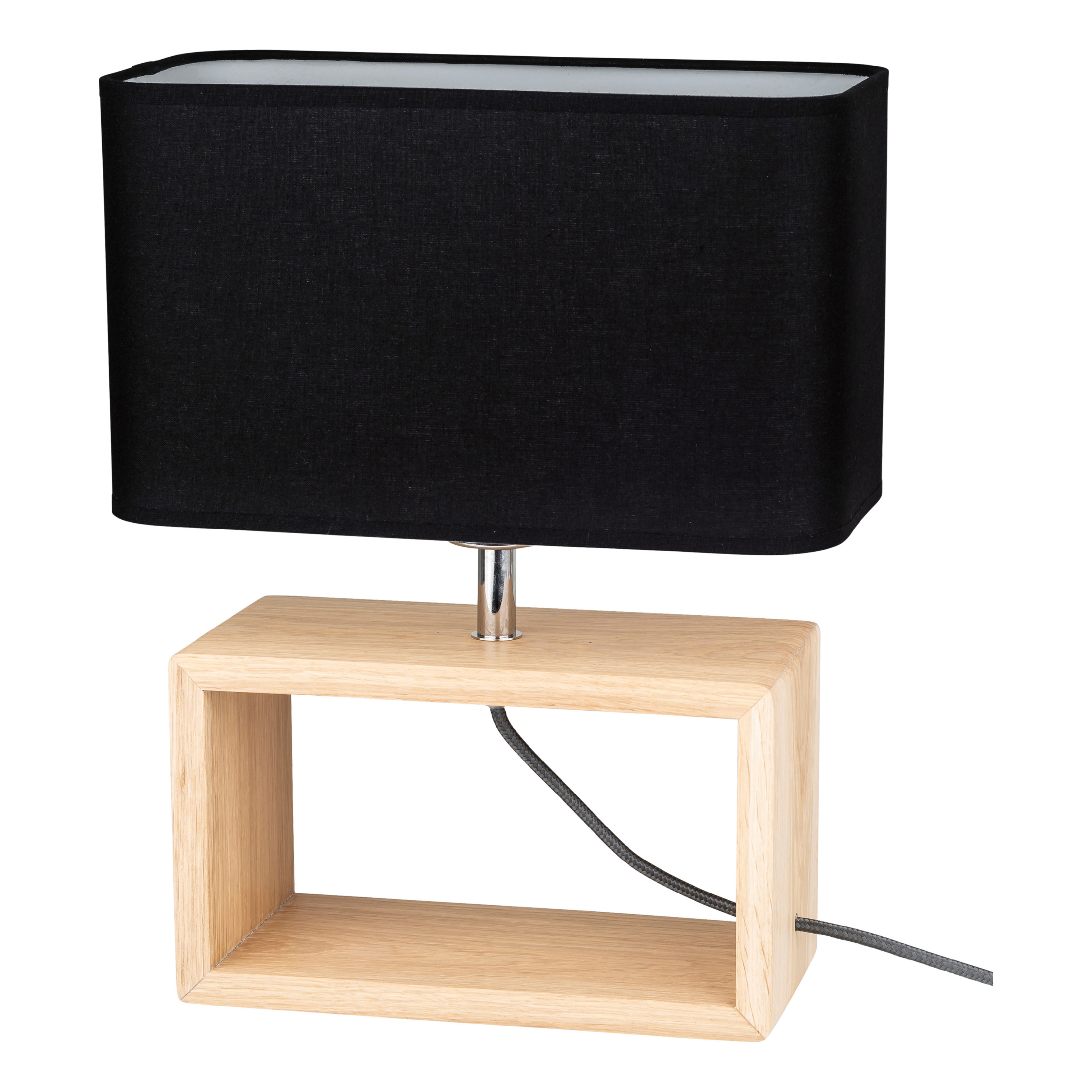 Levně BRITOP Stolní lampa CADRE, 1xE27, v. 38 cm Barva stínidla: Černá látka, Barva podstavy: Dubové dřevo