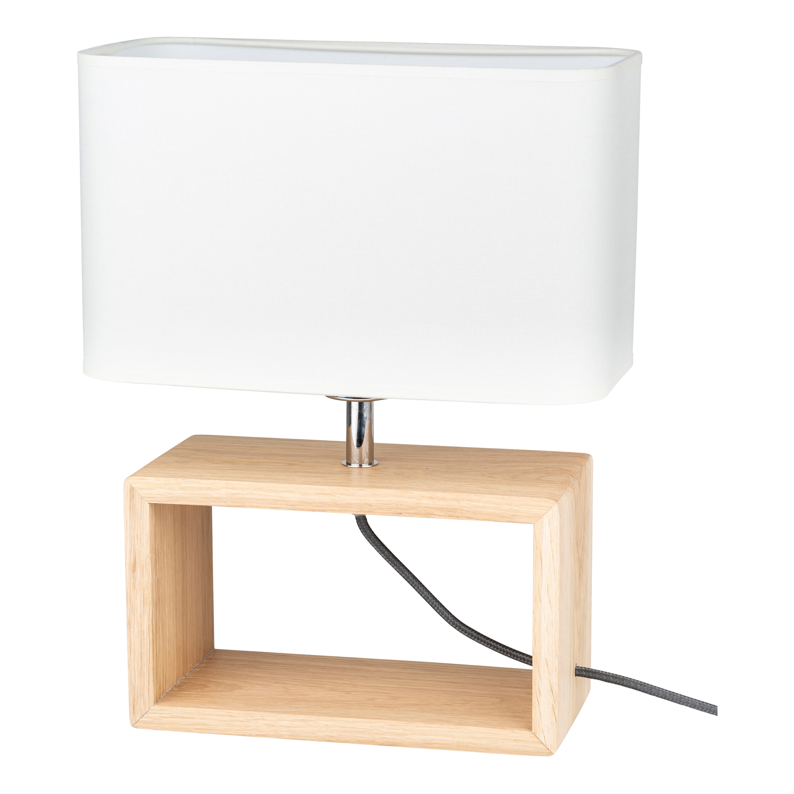 Levně BRITOP Stolní lampa CADRE, 1xE27, v. 38 cm Barva stínidla: Bílá látka, Barva podstavy: Dubové dřevo