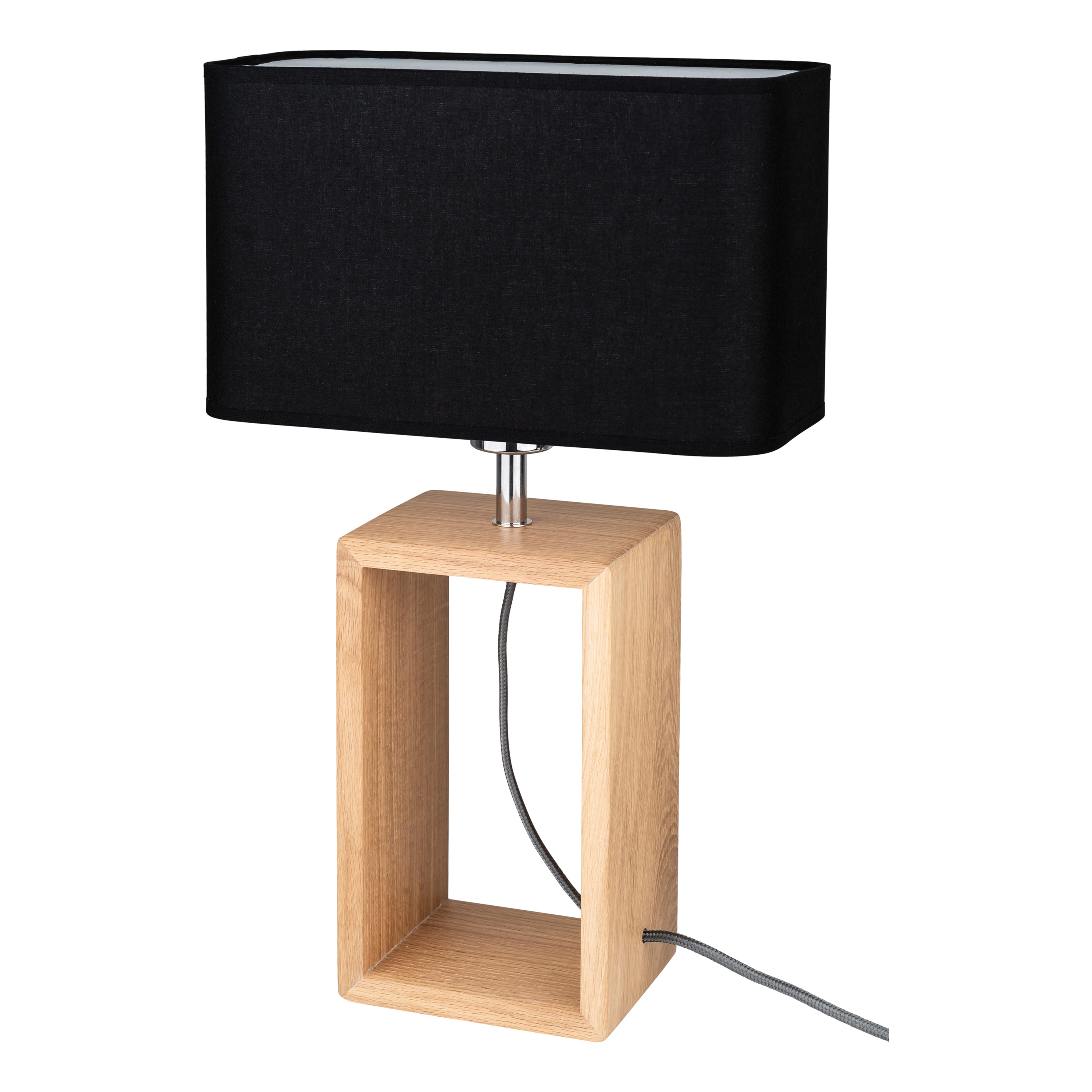 Levně BRITOP Stolní lampa CADRE, 1xE27, v. 48 cm Barva stínidla: Černá látka, Barva podstavy: Dubové dřevo