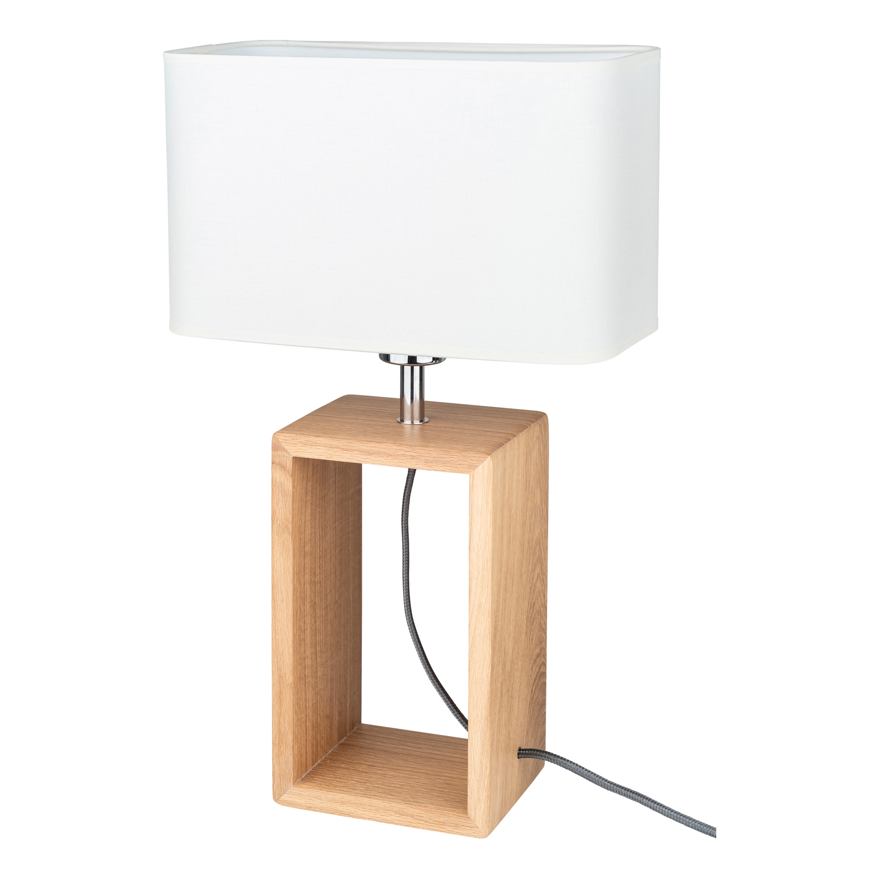 Levně BRITOP Stolní lampa CADRE, 1xE27, v. 48 cm Barva stínidla: Bílá látka, Barva podstavy: Dubové dřevo