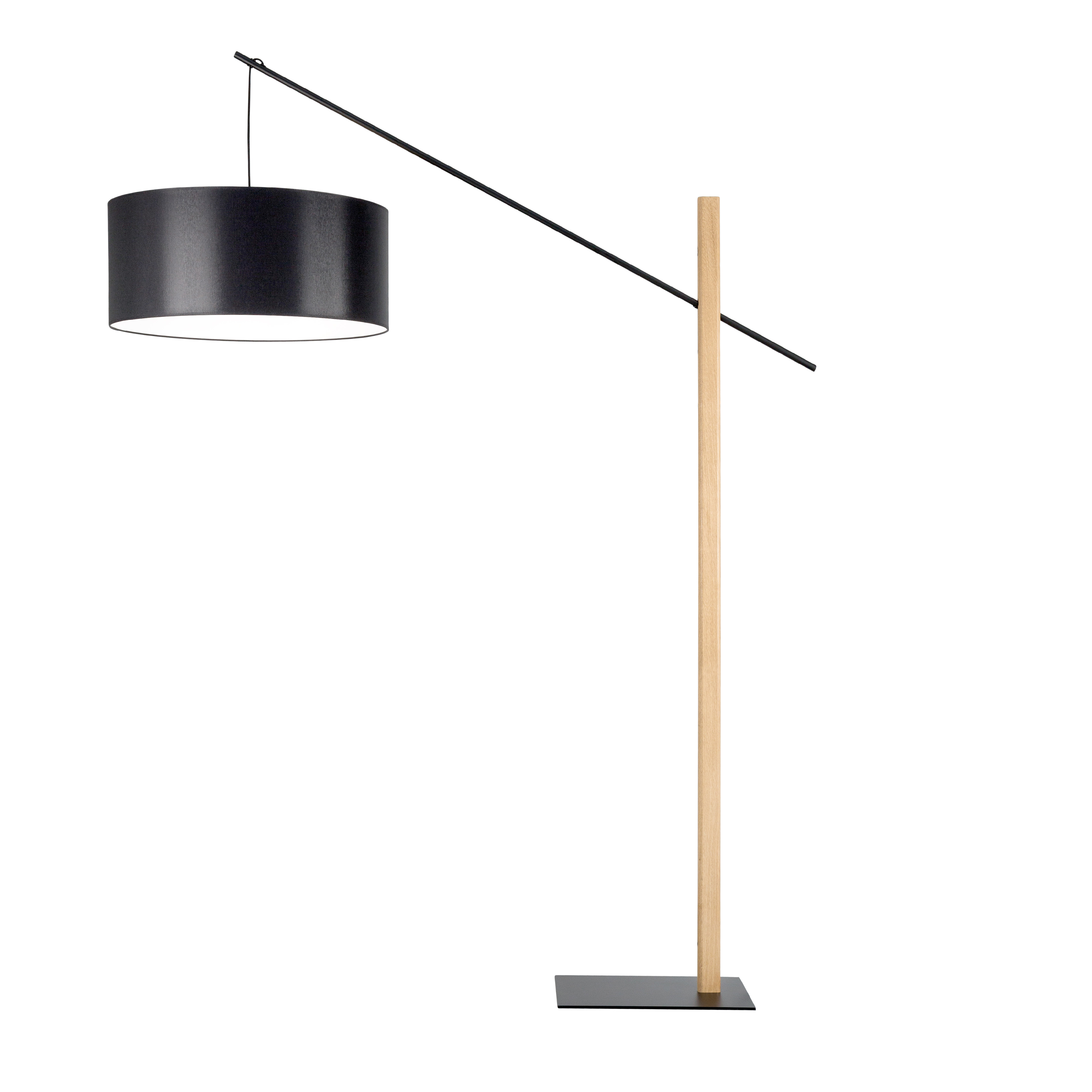 Levně BRITOP Stojací lampa CECILE, 1xE27, v. 160 cm Barva stínidla: Černá látka, Barva podstavy: Dubové dřevo