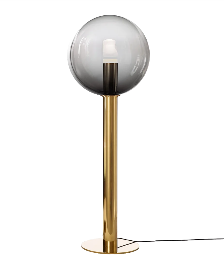 Luxusní stojací lampa Bomma Phenomena, large ball Barva skla: Čirá, Barva montury: Kartáčovaná stříbrná