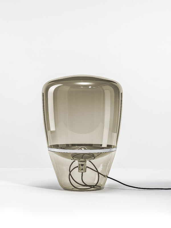 Levně Brokis Designová stolní lampa Balloons medium, PC857, 1xE27 Barva skla: Hnědá kouřová - transparentní sklo, Barva el. vedení: Textilní kabel - bílý, Reflektor: broušená bronz lak