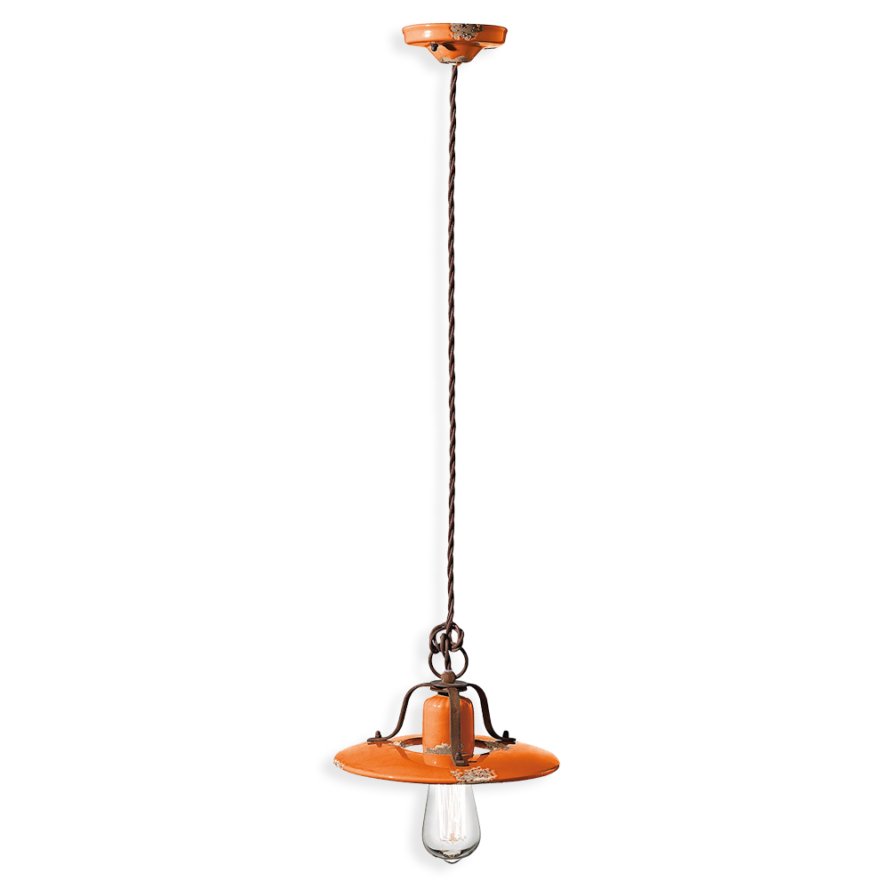 Ferroluce Závěsné retro svítidlo COUNTRY, Ø 25 cm, 1xE27 Barva: Oranžová