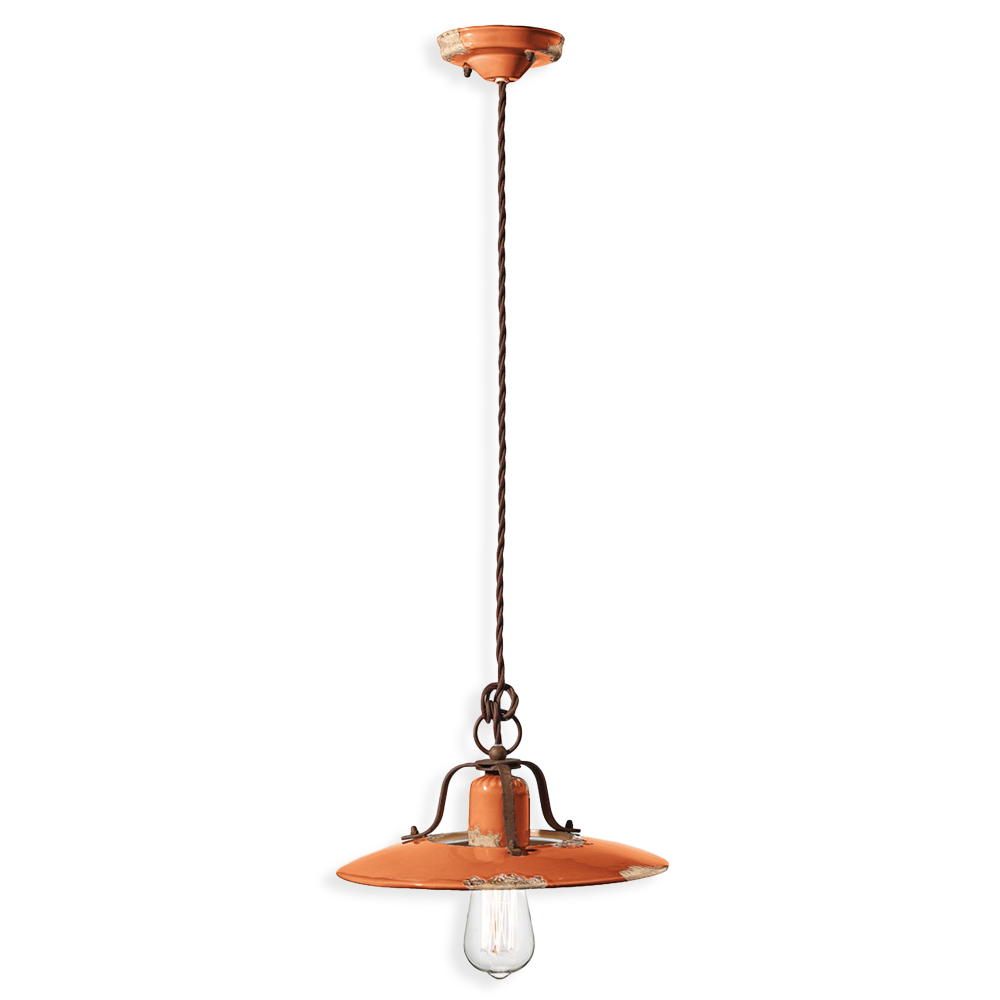 Ferroluce Závěsné retro svítidlo COUNTRY, Ø 30 cm, 1xE27 Barva: Oranžová