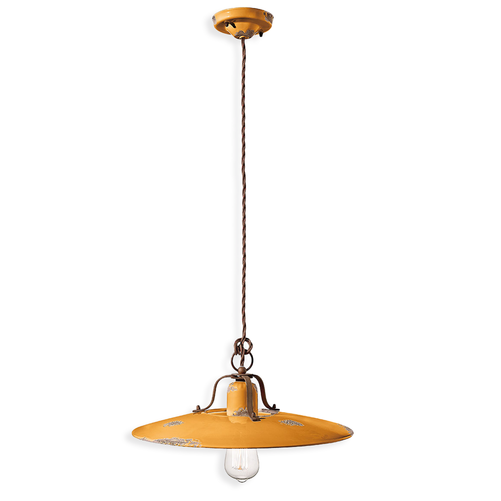 Ferroluce Závěsné retro svítidlo COUNTRY, Ø 40 cm, 1xE27 Barva: Žlutá