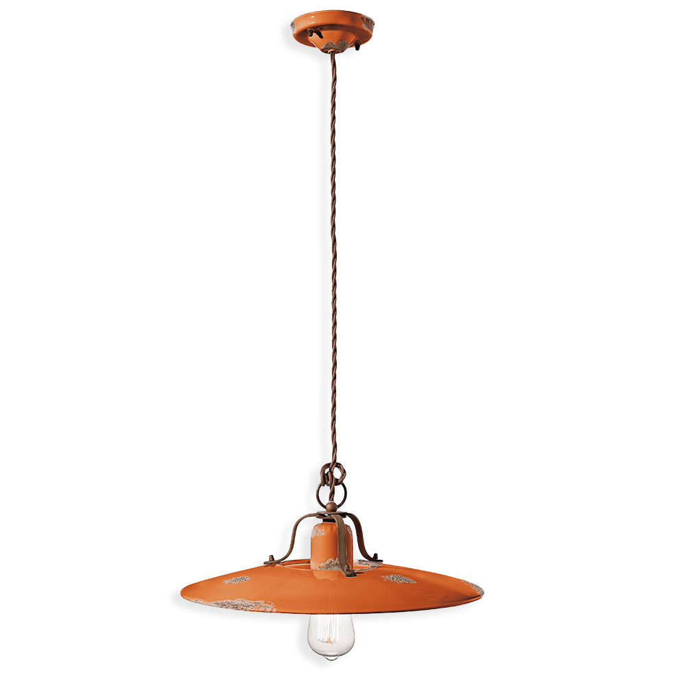 Ferroluce Závěsné retro svítidlo COUNTRY, Ø 40 cm, 1xE27 Barva: Oranžová
