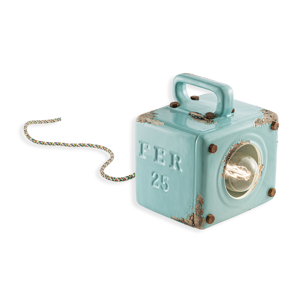 Ferroluce Retro stolní lampa INDUSTRIAL, š. 18 cm, 1xE27 Barva: Světle modrá