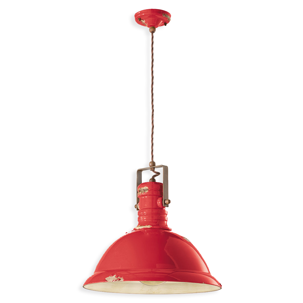 Ferroluce Závěsné retro svítidlo INDUSTRIAL, Ø 40 cm, 1xE27 Barva: Červená
